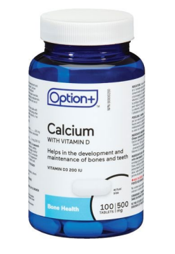Option+ Calcium With Vitamin D 500mg/200IU 100 Tablets