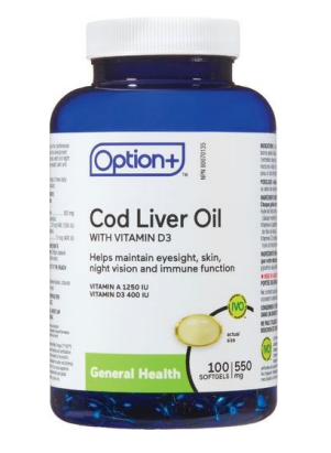 Option+ Cod Liver Oil Vitamin D 550mg 100 Softgel