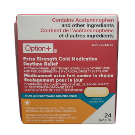 Option+ Extra Strength Cold Medication Daytime Relief Daytime 24 Caplets