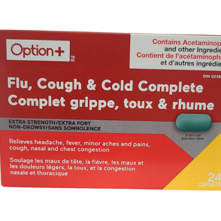 Option+ Flu, Cough & Cold Complete Extra Strength. 24 Caplets.