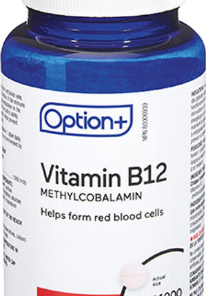 Option+ Vitamin B12 Methylcobalamin 1000mcg 100 Sublingual Tablets