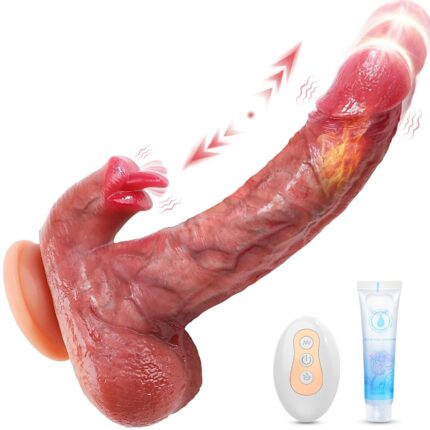 Realistic Thrusting Dildo Licking Vibrator, Sex Toys Silicone Dildos Vibrators with 9 Vibrating 9 Thrusting & Heating Licking Modes for Anal G-spot Stimulation, Remote Control...